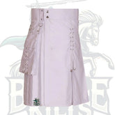 Men’s White Utility Kilt with Laces Design – Modern & Functional Scottish Kilt